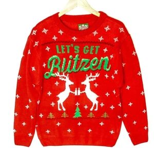 Festive Red Crewneck Sweater with Reindeer Design